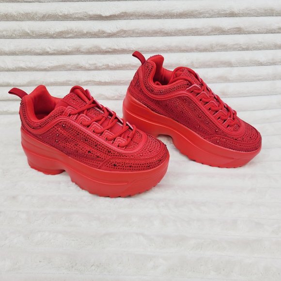 Cush Baby 2 Ruby Red Rhinestone Platform Sneakers - Tennis Shoes - Picture 1 of 14